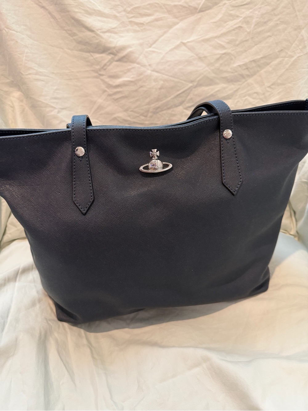 Vivienne Westwood Dark Blue Orb Tote with Silver Hardware